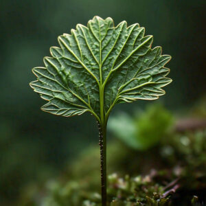 A single green leaf is positioned on a verdant mossy backdrop, illustrating the harmony found in natural landscapes.