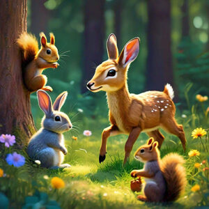 A wallpaper showcasing diverse animals in a vibrant forest, highlighting the beauty of wildlife in nature.