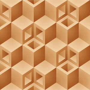 a seamless pattern of cubes with squares on a brown background.