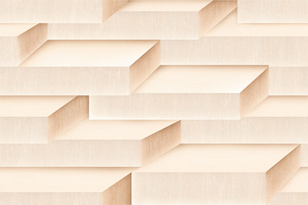 a series of 3D wooden panels with a beige background.