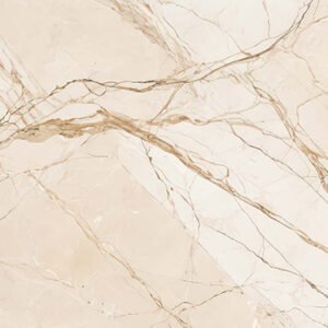 The marble has a light beige color with darker brown veins running through it. The veins appear to be jagged and uneven, creating a textured pattern. The overall appearance of the marble is smooth and polished.