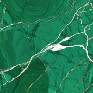 abstract background with a green and white marble texture. The marble has a glossy finish and appears to be polished to a shiny surface. The color of the marble is a deep, vibrant green with hints of white and gold. The texture is rough and uneven, with some areas appearing darker and others lighter. There are also a few thin, white lines that run diagonally across the image, creating a sense of depth and dimension. The overall effect is one of luxury and sophistication.