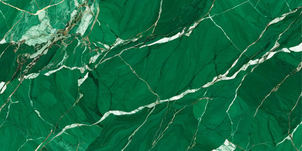 abstract background with a green and white marble texture. The marble has a glossy finish and appears to be polished to a shiny surface. The color of the marble is a deep, vibrant green with hints of white and gold. The texture is rough and uneven, with some areas appearing darker and others lighter. There are also a few thin, white lines that run diagonally across the image, creating a sense of depth and dimension. The overall effect is one of luxury and sophistication.