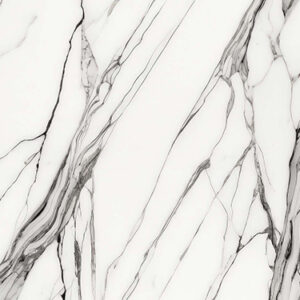 The image is a black and white marble texture background. The marble has a smooth and glossy surface with deep veins running through it. The veins are irregularly shaped and vary in size and shape, creating a sense of depth and dimension. The colors of the marble are predominantly white, with some hints of gray and black. The overall effect is a striking contrast between the two colors.