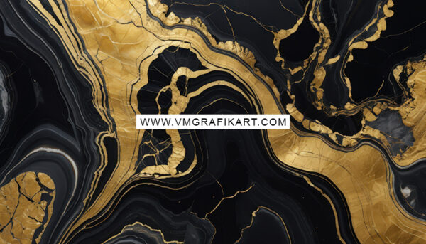 Abstract image featuring wavy, flowing patterns of deep black and rich gold. The design showcases a marbled effect with intricate swirls and veins, emphasizing a luxurious and elegant aesthetic. A watermark is centered at the bottom, indicating the source of the artwork.