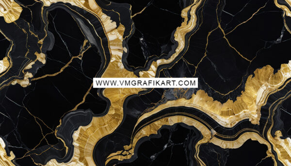 Abstract image featuring wavy, flowing patterns of deep black and rich gold. The design showcases a marbled effect with intricate swirls and veins, emphasizing a luxurious and elegant aesthetic. A watermark is centered at the bottom, indicating the source of the artwork.