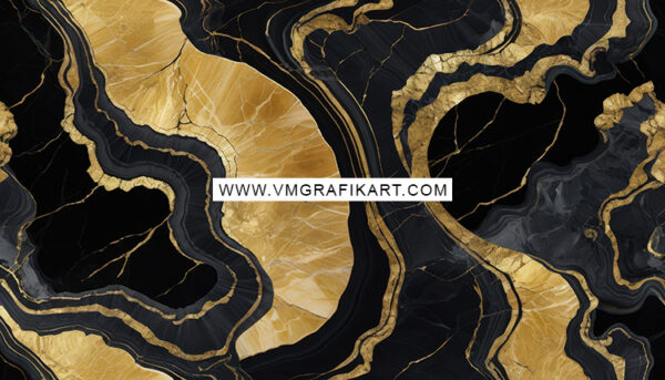 Abstract image featuring wavy, flowing patterns of deep black and rich gold. The design showcases a marbled effect with intricate swirls and veins, emphasizing a luxurious and elegant aesthetic. A watermark is centered at the bottom, indicating the source of the artwork.