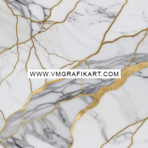 A luxurious marble texture featuring a white and gray marble background interspersed with elegant, shimmering gold veining. The design highlights a blend of intricate patterns and smooth surfaces, creating a sophisticated aesthetic suitable for high-end decor. The watermark of www.vmgrafikart.com is prominently displayed across the center.