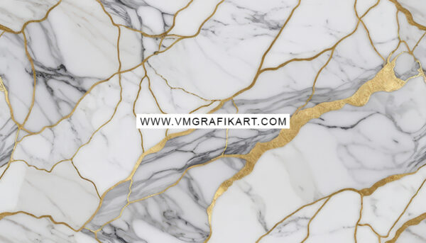 A luxurious marble texture featuring a white and gray marble background interspersed with elegant, shimmering gold veining. The design highlights a blend of intricate patterns and smooth surfaces, creating a sophisticated aesthetic suitable for high-end decor. The watermark of www.vmgrafikart.com is prominently displayed across the center.