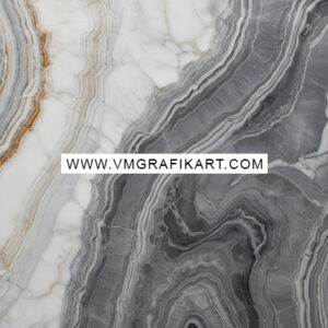Close-up of a natural stone surface featuring elegant swirls and patterns in shades of gray, white, and hints of gold. The stone exhibits a glossy finish with intricate veining, creating a sophisticated and luxurious appearance. The texture appears smooth and polished, ideal for decorative or architectural applications. A watermark with the text www.vmgrafikart.com is centered in the middle of the image.