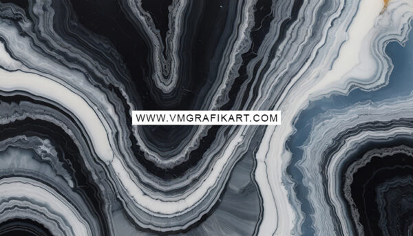 Abstract marble texture featuring swirling patterns in shades of black, gray, and light blue. The composition includes flowing lines that create depth and movement, with a glossy finish. A watermark with the text www.vm Grafikart.com is prominently displayed in the center.